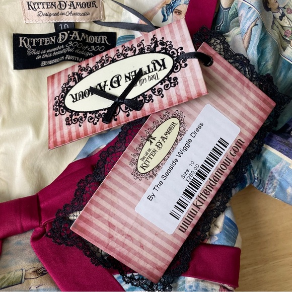 KITTEN D'AMOUR 'By The Seaside' Print Retro Wiggle Dress & Jacket Set Size 10 12 - Picture 10 of 16